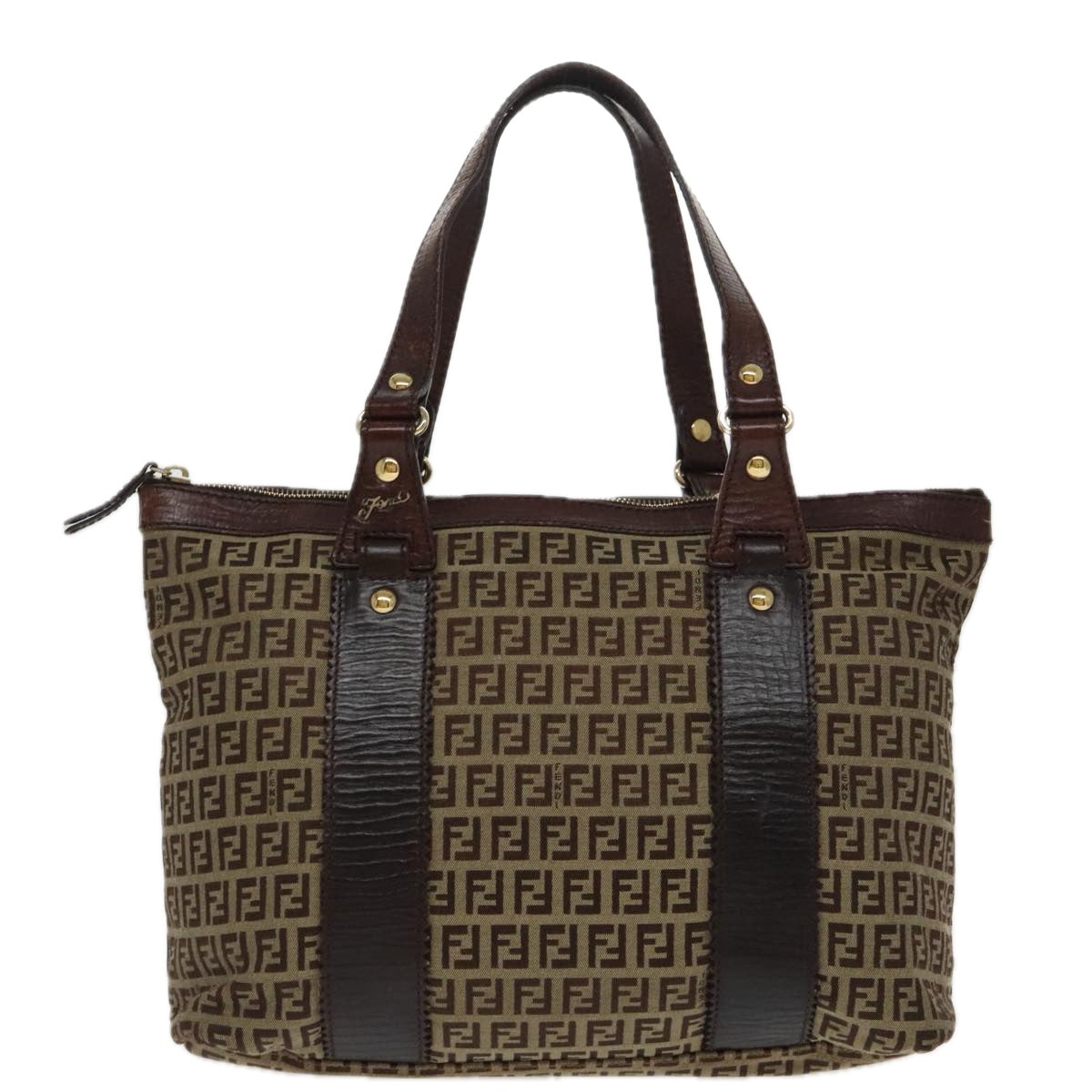 FENDI Zucchino Canvas Tote Bag Beige Gold ac3304