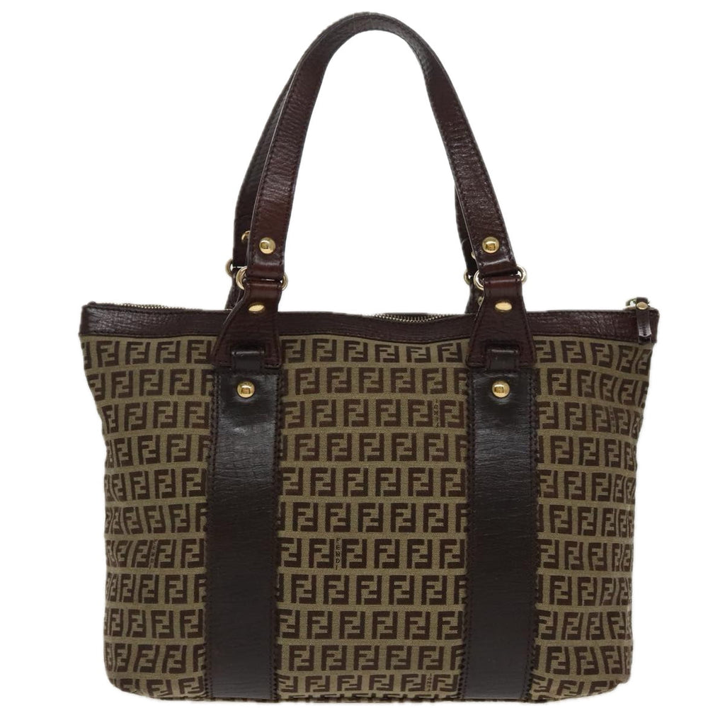 FENDI Zucchino Canvas Tote Bag Beige Gold ac3304
