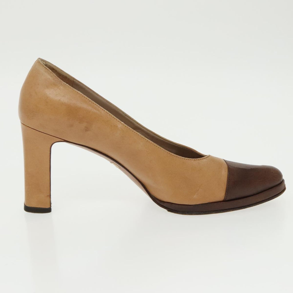 CHANEL High Heels Leather Beige Brown CC ac3348