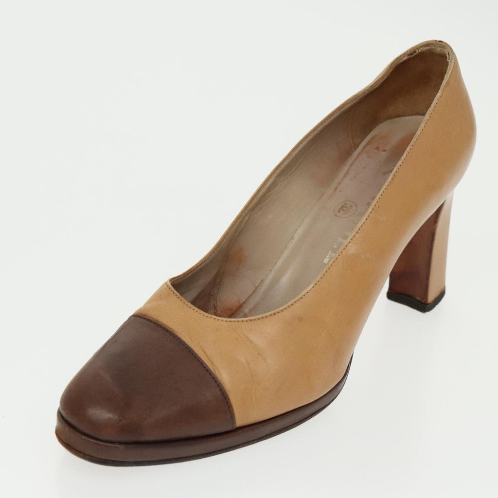 CHANEL High Heels Leather Beige Brown CC ac3348