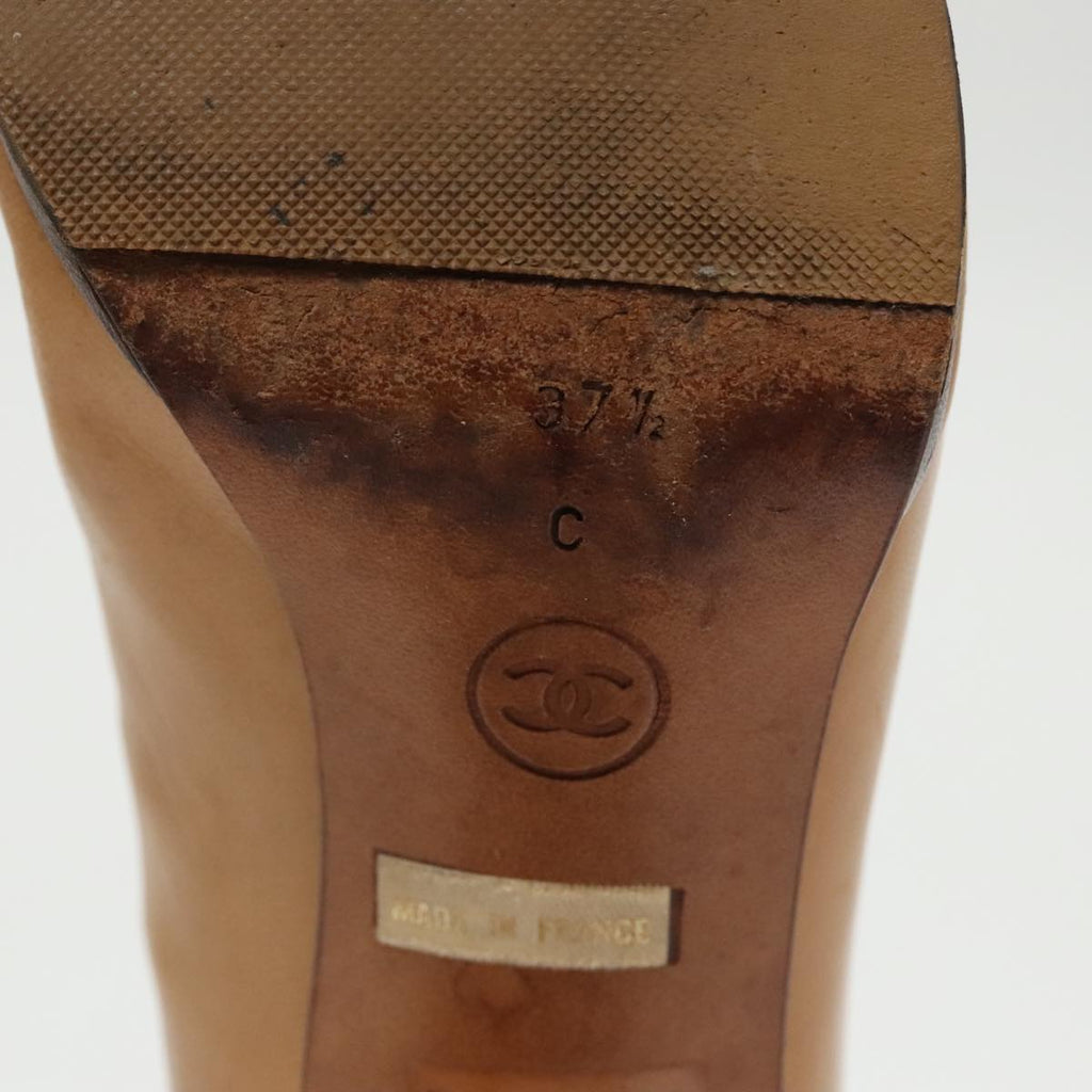 CHANEL High Heels Leather Beige Brown CC ac3348