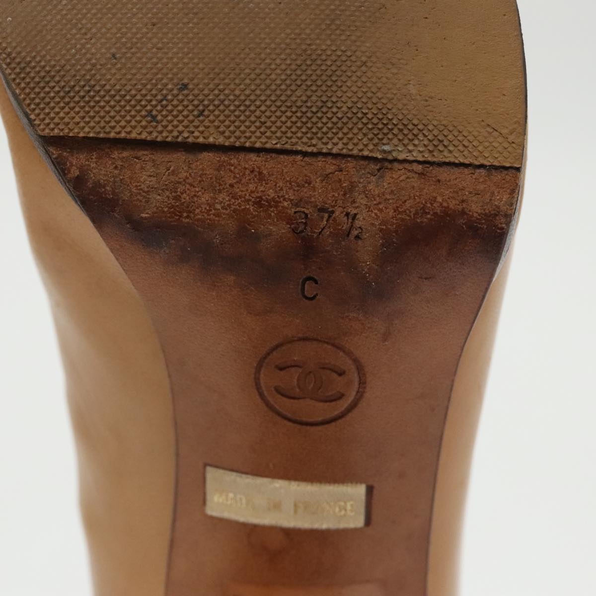 CHANEL High Heels Leather Beige Brown CC ac3348