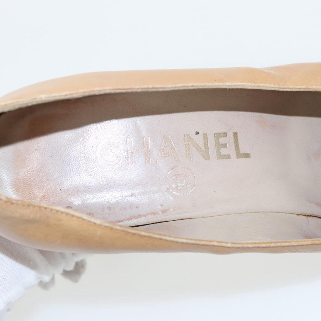 CHANEL High Heels Leather Beige Brown CC ac3348