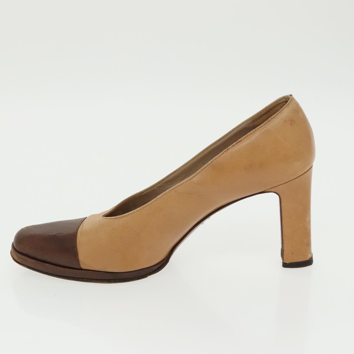 CHANEL High Heels Leather Beige Brown CC ac3348