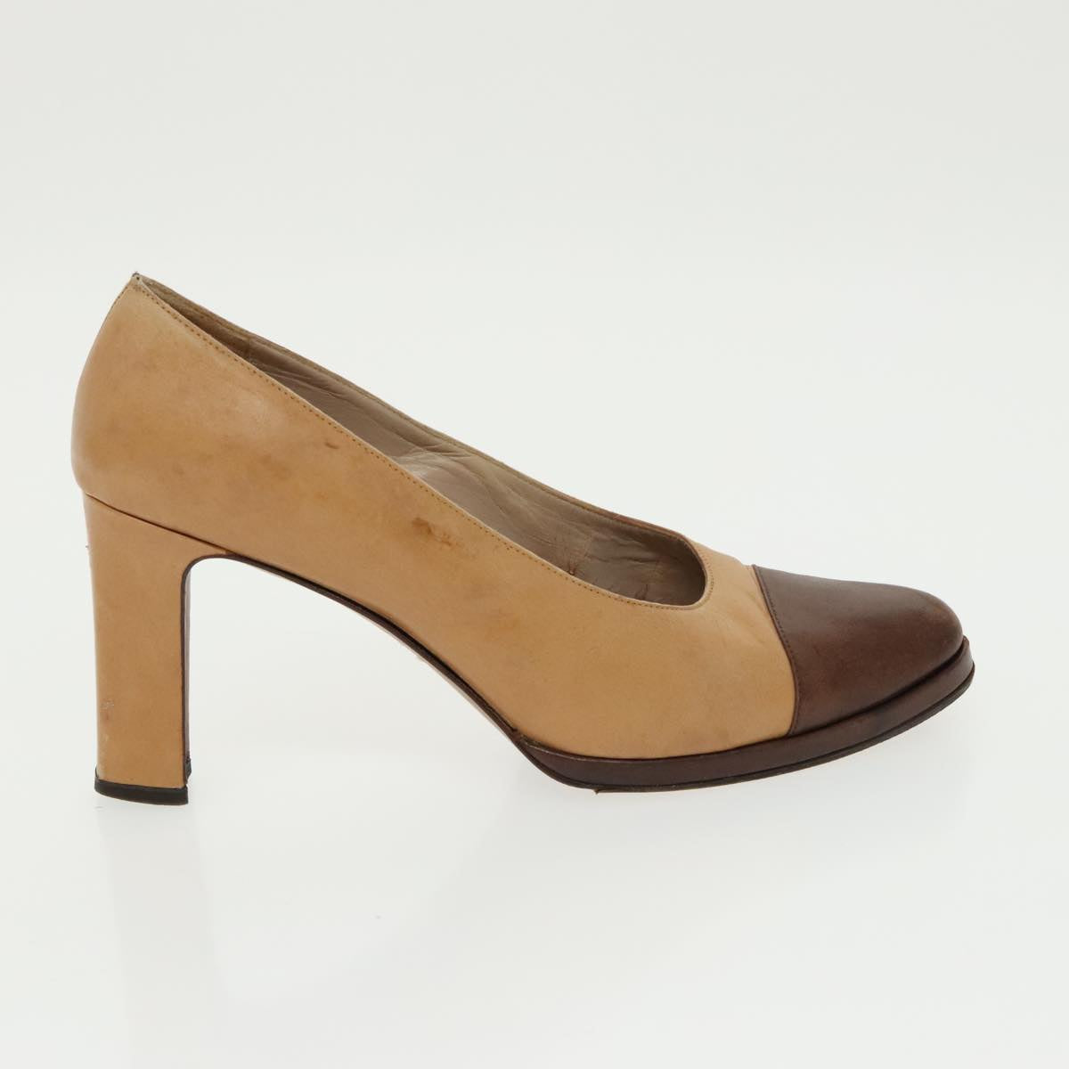 CHANEL High Heels Leather Beige Brown CC ac3348