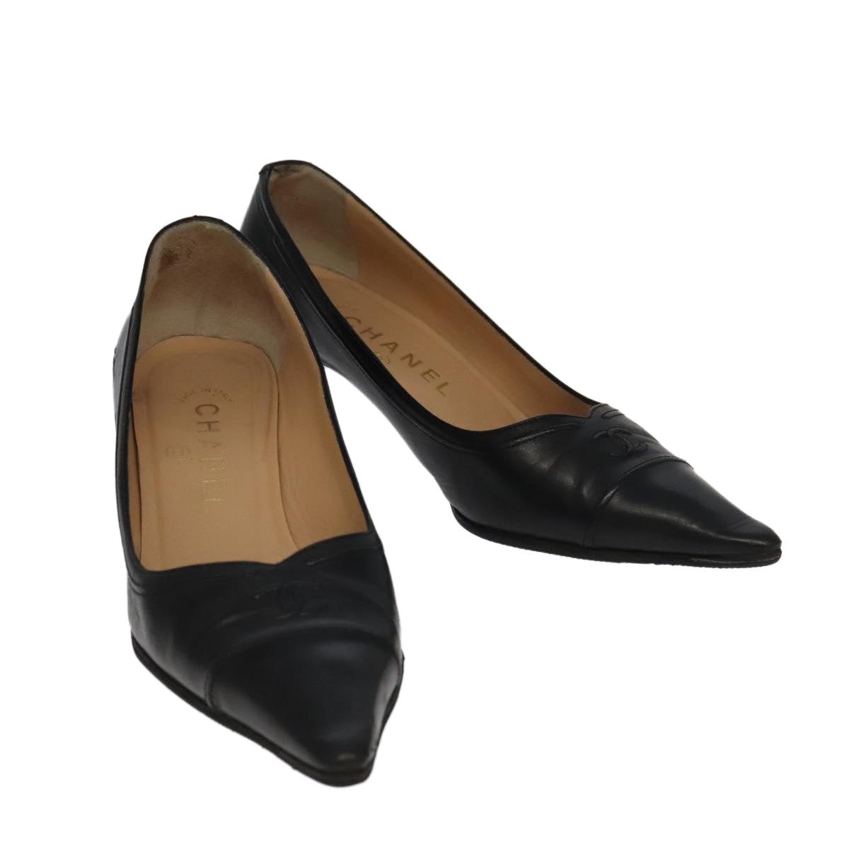 CHANEL High heels Lamb Skin 36 1/2C Black CC ac3409