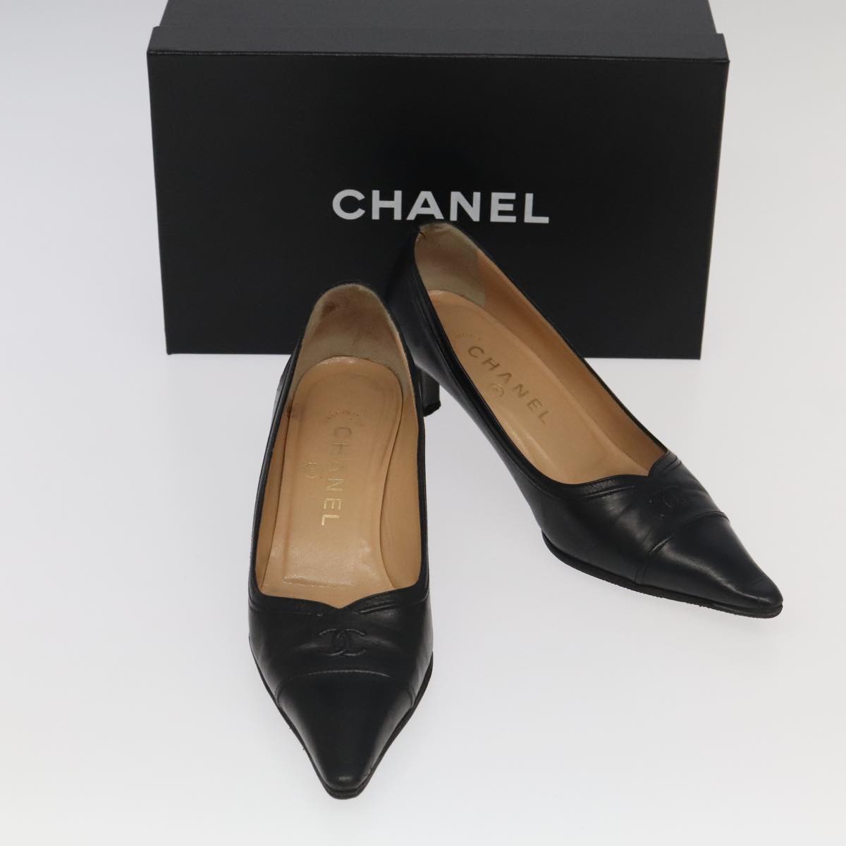 CHANEL High heels Lamb Skin 36 1/2C Black CC ac3409