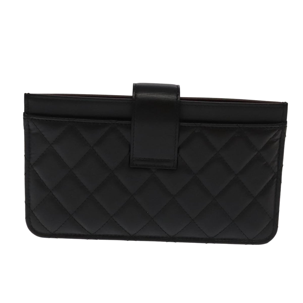 CHANEL Long Wallet Lamb Skin Black CC ac3422A