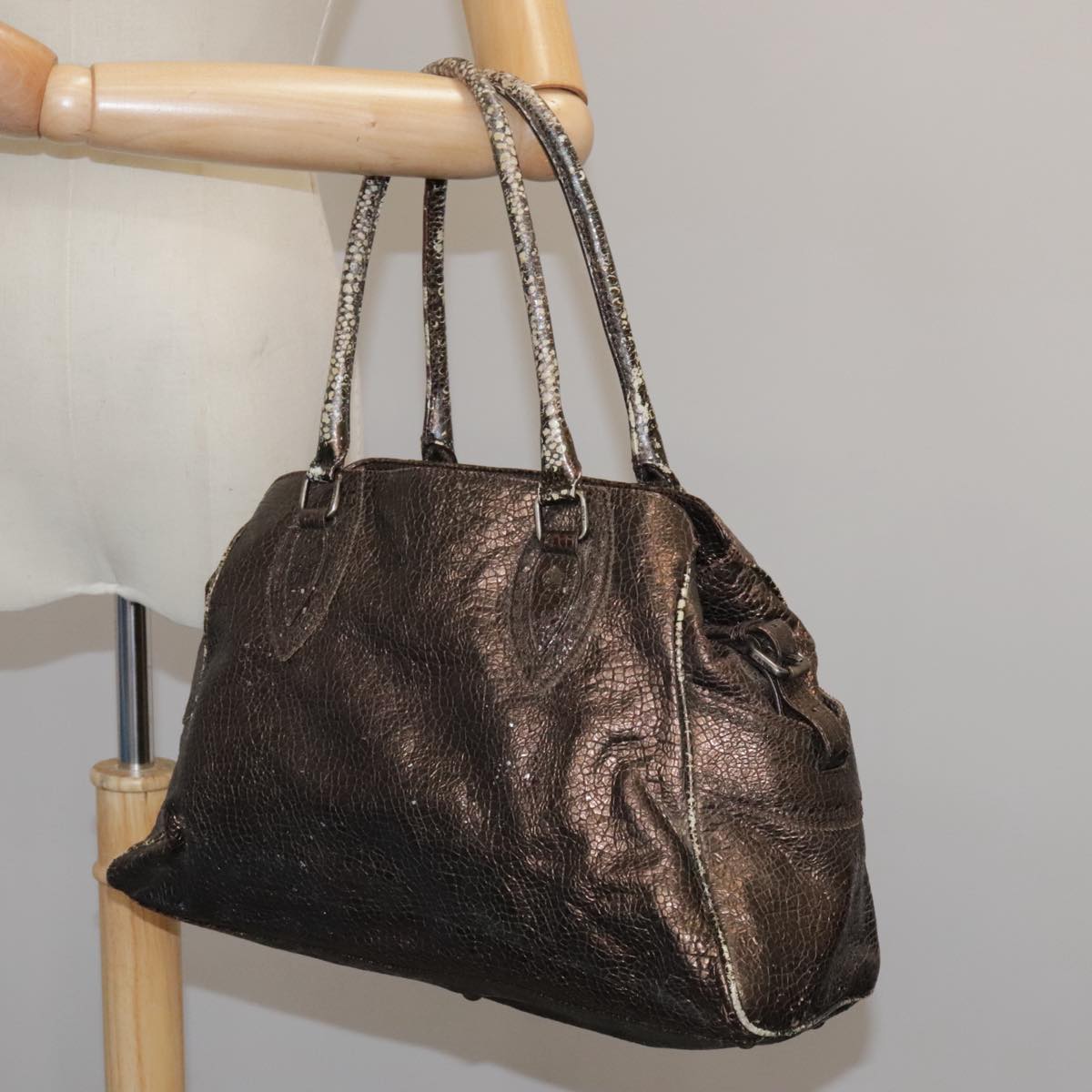 FENDI Zucca Canvas Hand Bag Brown Black ac3445