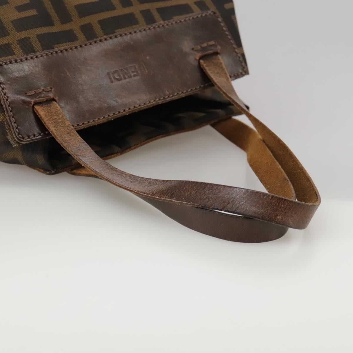 FENDI Zucca Canvas Hand Bag Brown Black ac3445