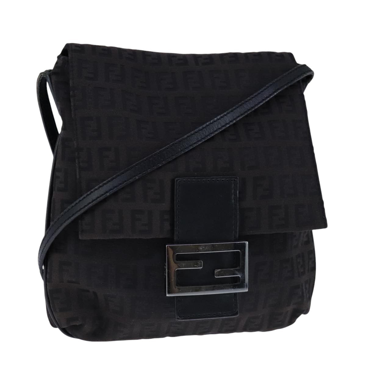 FENDI Zucchino Canvas Mamma Baguette Shoulder Bag Brown ac3448