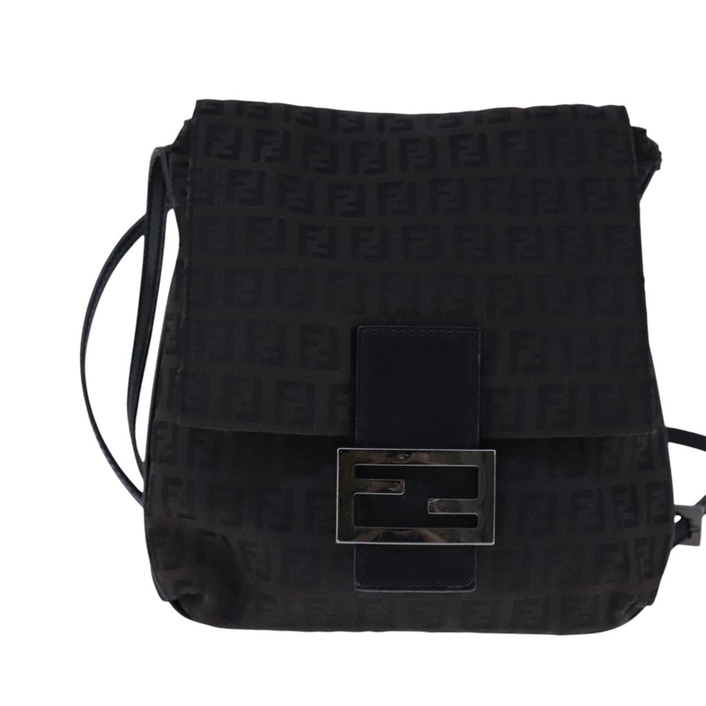 FENDI Zucchino Canvas Mamma Baguette Shoulder Bag Brown ac3448
