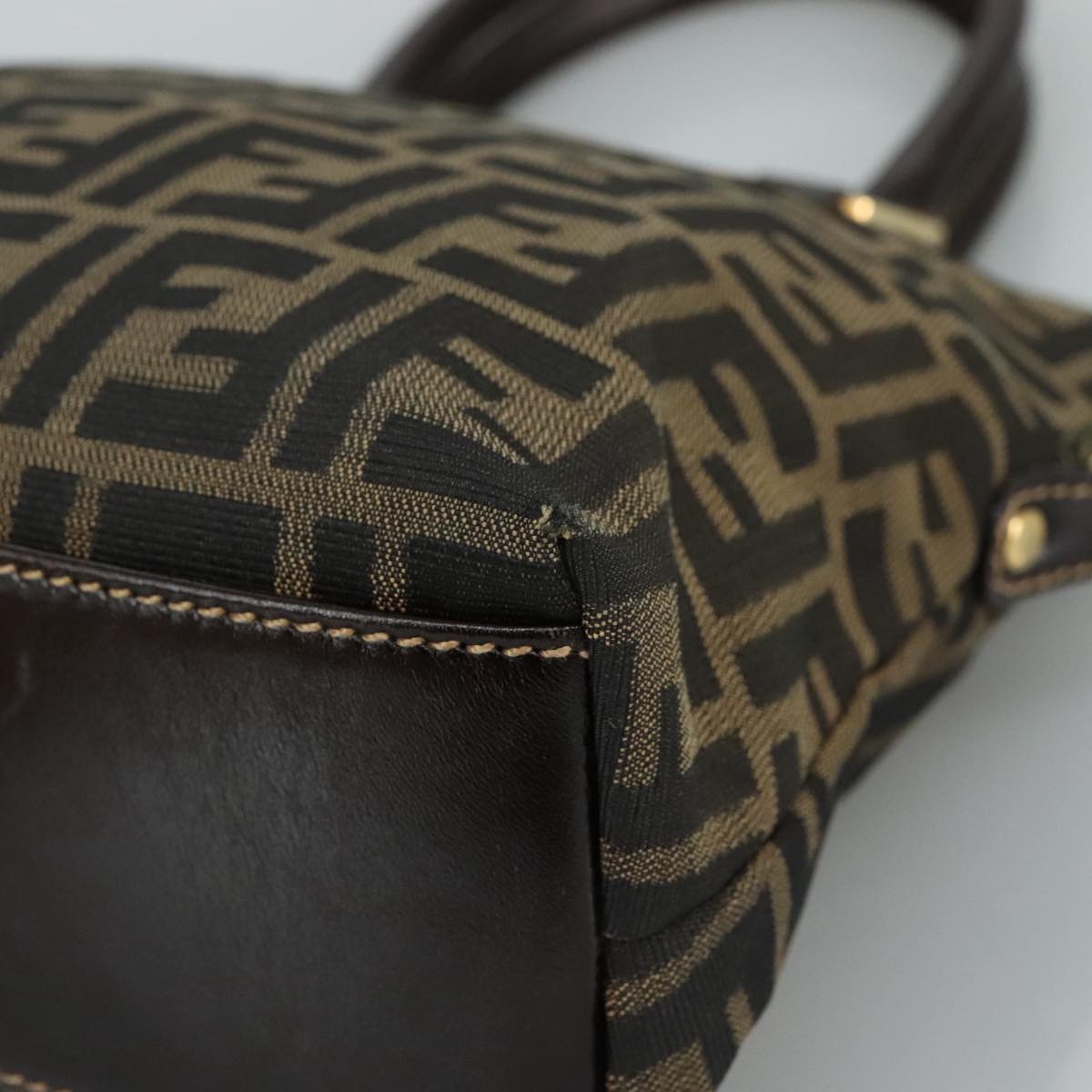 FENDI Zucca Canvas Hand Bag Brown Black gold ac3464
