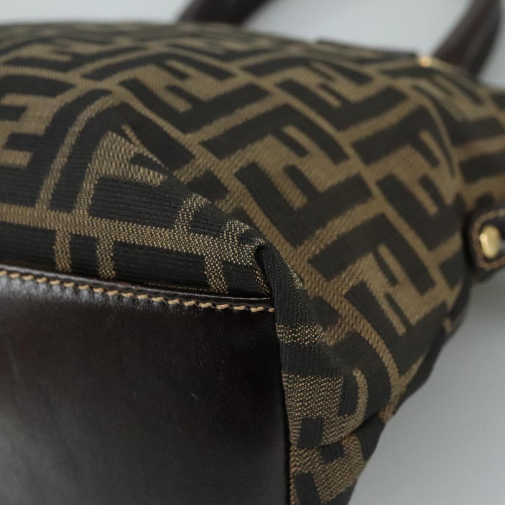 FENDI Zucca Canvas Hand Bag Brown Black gold ac3464