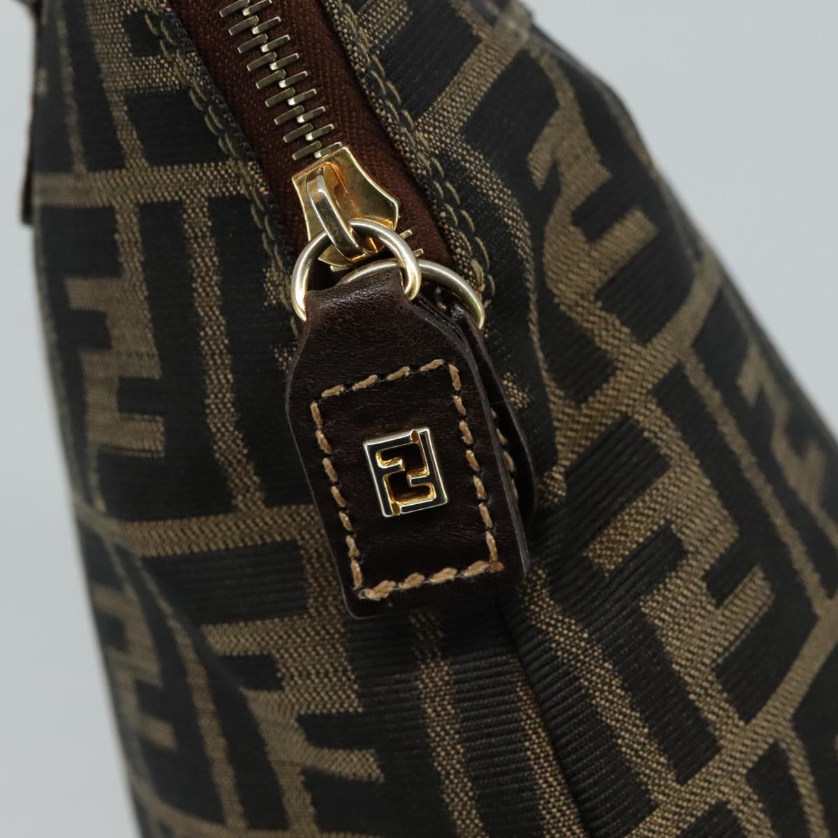 FENDI Zucca Canvas Hand Bag Brown Black gold ac3464