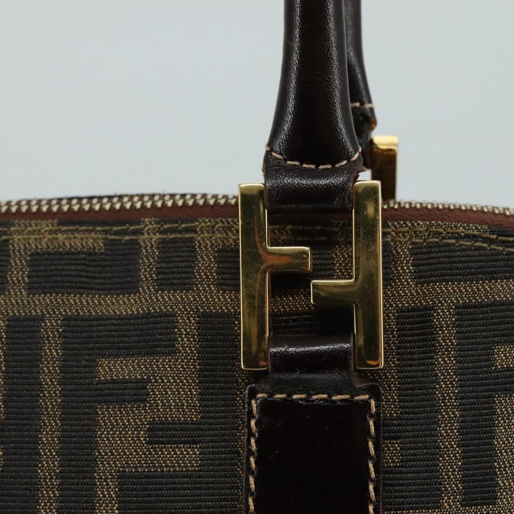 FENDI Zucca Canvas Hand Bag Brown Black gold ac3464