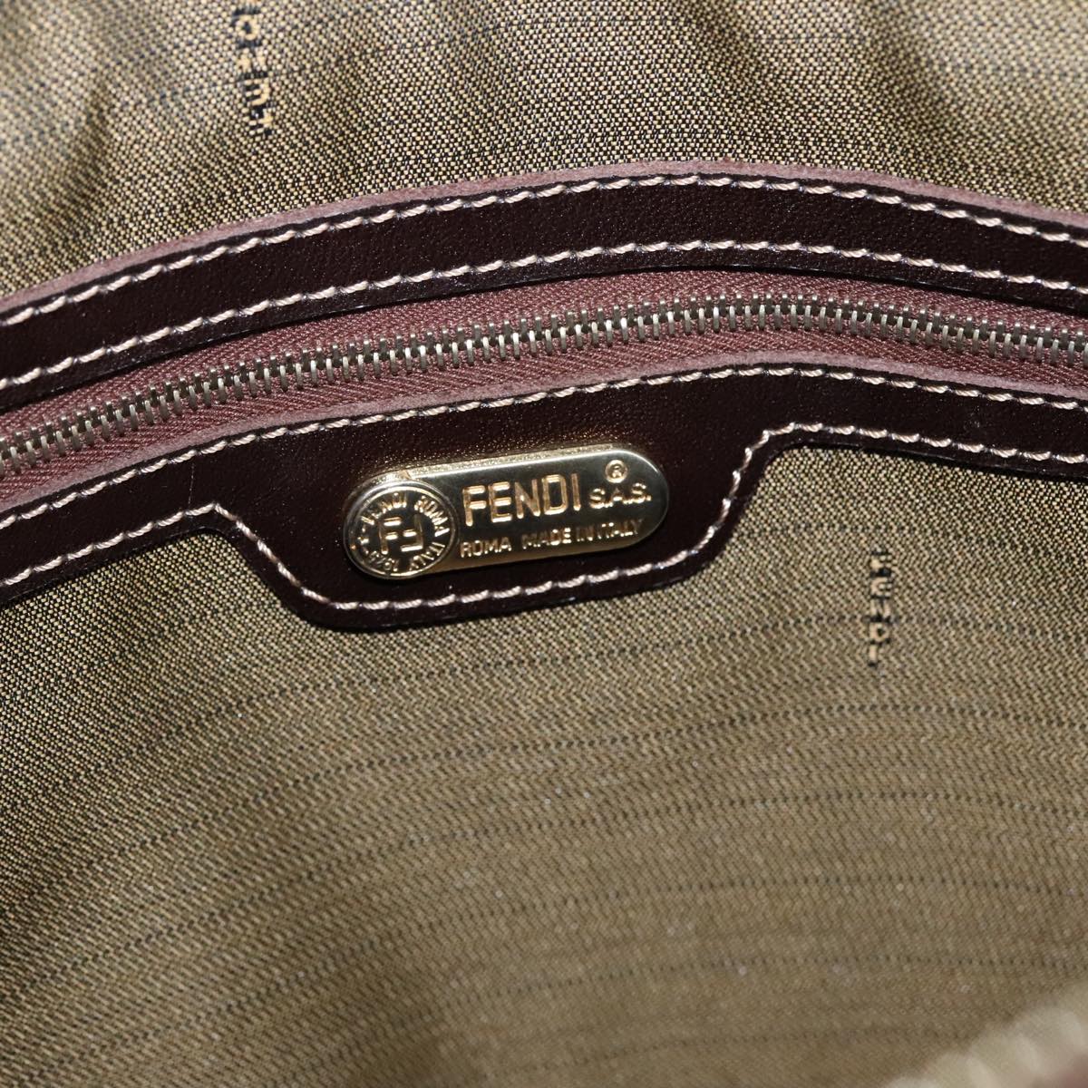 FENDI Zucca Canvas Hand Bag Brown Black gold ac3464