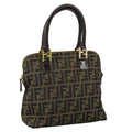FENDI Zucca Canvas Hand Bag Brown Black gold ac3464