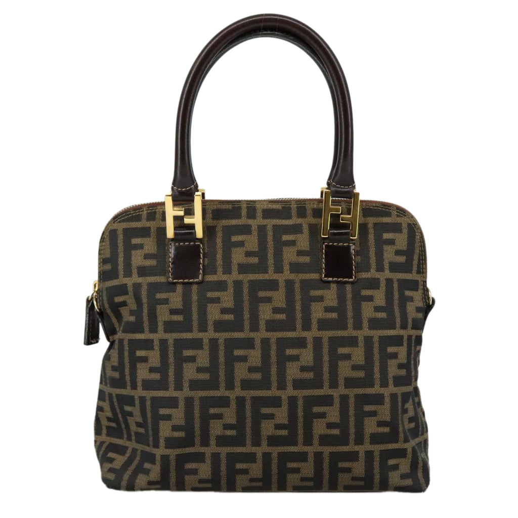 FENDI Zucca Canvas Hand Bag Brown Black gold ac3464