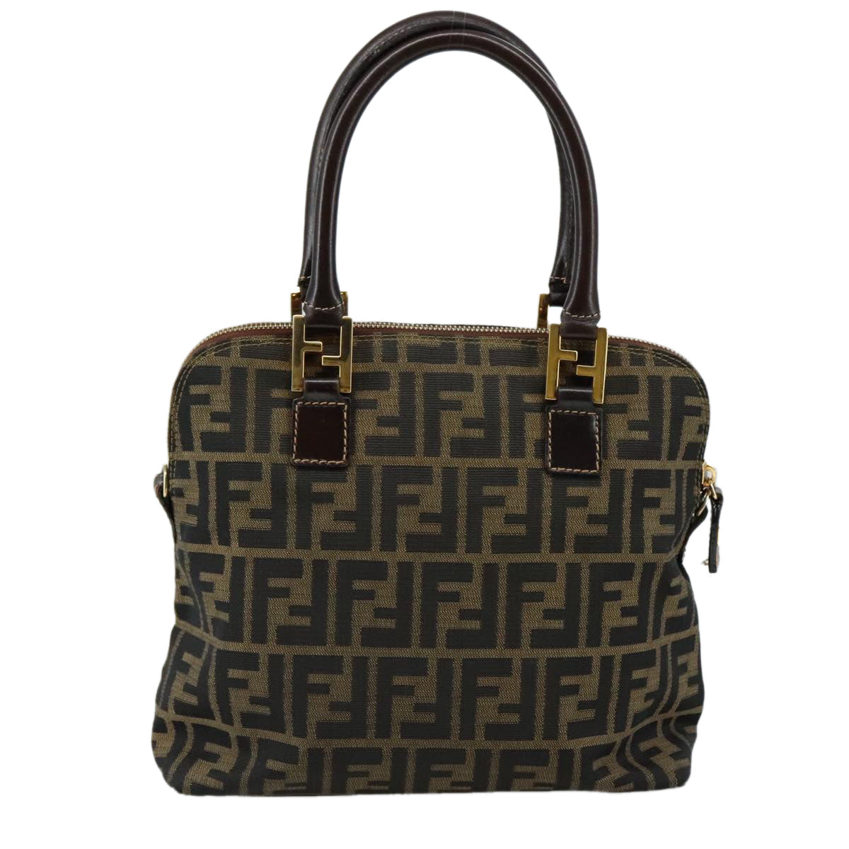 FENDI Zucca Canvas Hand Bag Brown Black gold ac3464