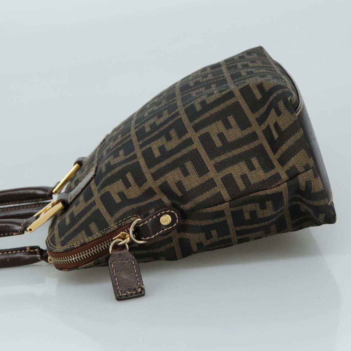 FENDI Zucca Canvas Hand Bag Brown Black gold ac3464