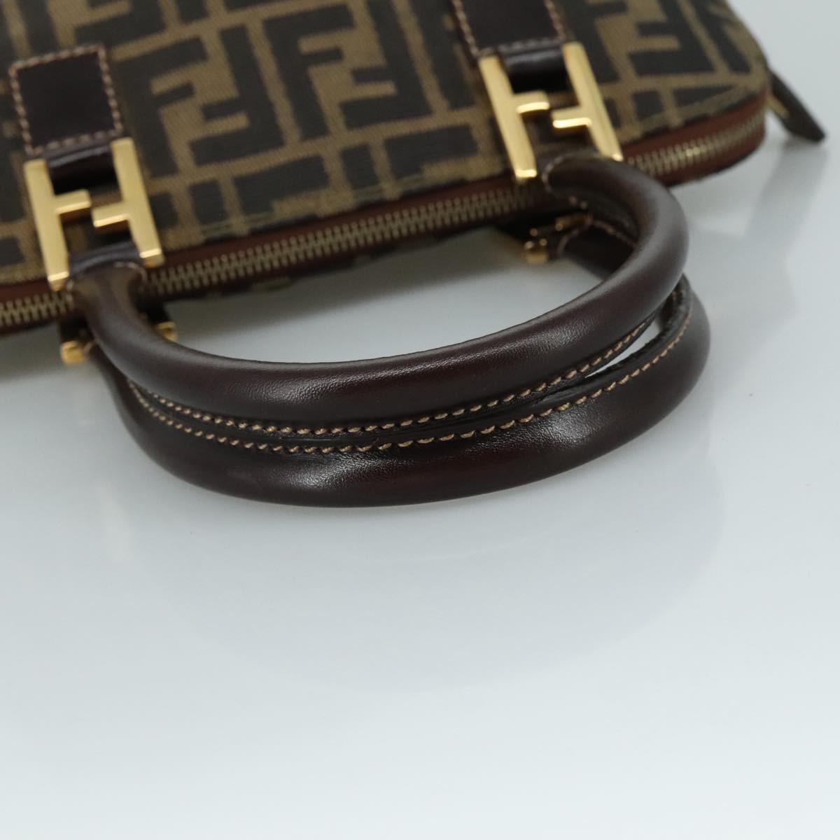 FENDI Zucca Canvas Hand Bag Brown Black gold ac3464