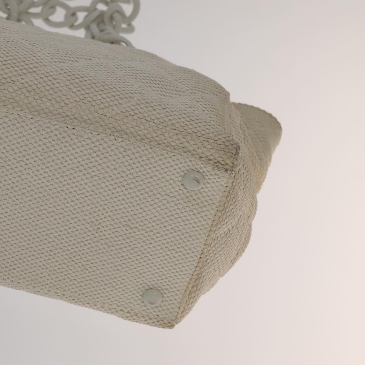 CHANEL Matelasse Chain Tote Bag Straw White CC ac3478