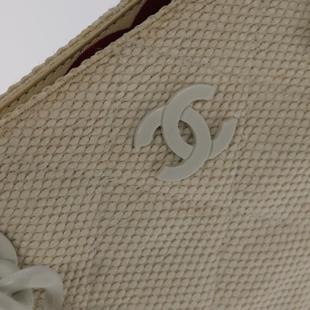 CHANEL Matelasse Chain Tote Bag Straw White CC ac3478