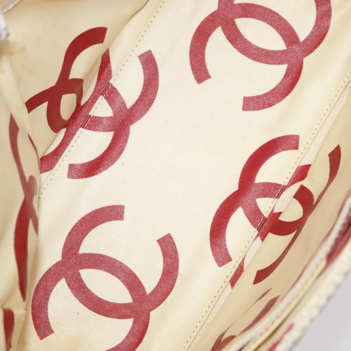 CHANEL Matelasse Chain Tote Bag Straw White CC ac3478
