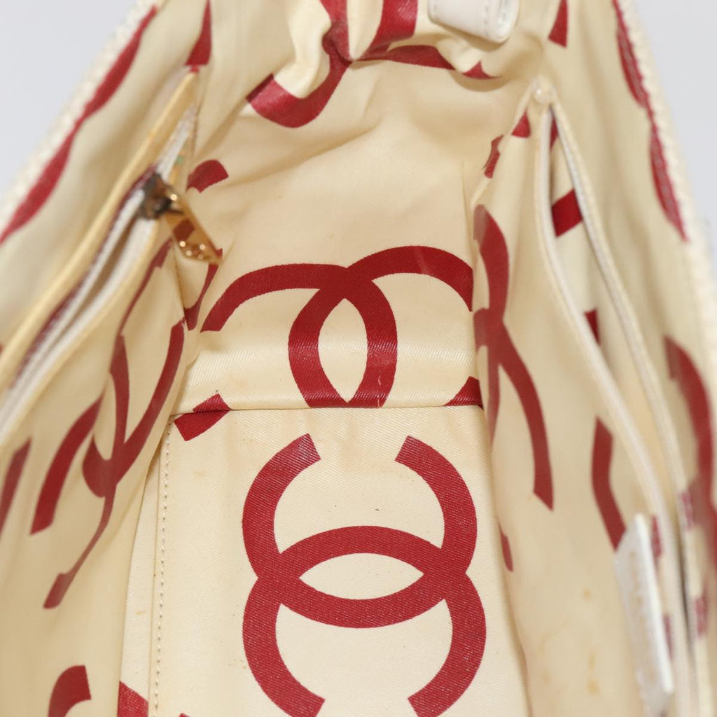 CHANEL Matelasse Chain Tote Bag Straw White CC ac3478