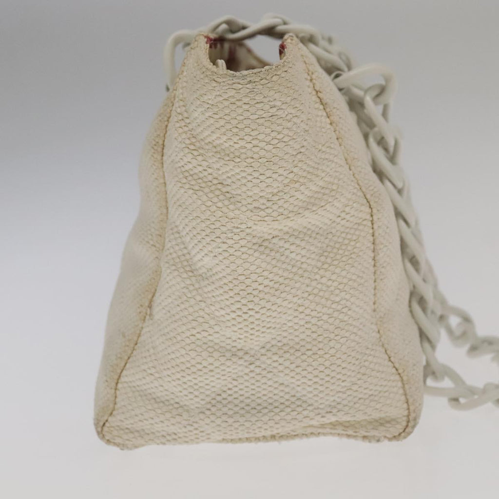 CHANEL Matelasse Chain Tote Bag Straw White CC ac3478