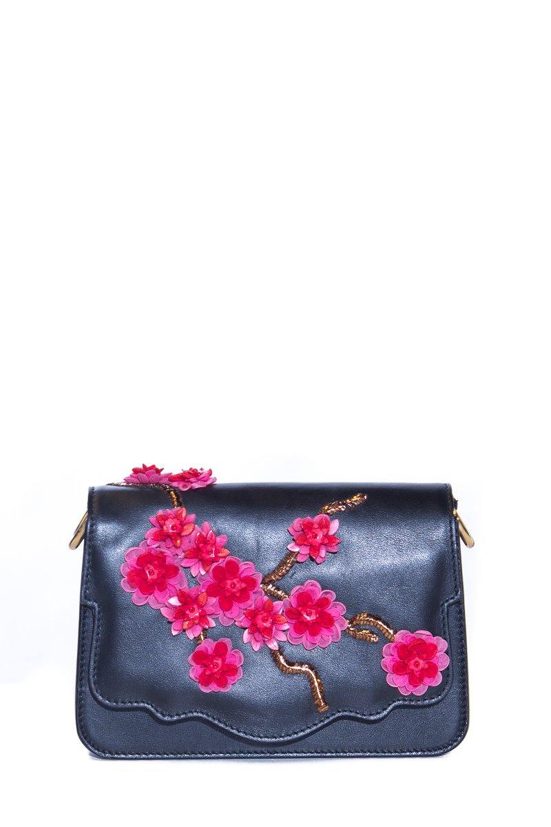 Thale Blanc Black Leather Embellished Audreyette Mini Shoulder Bag