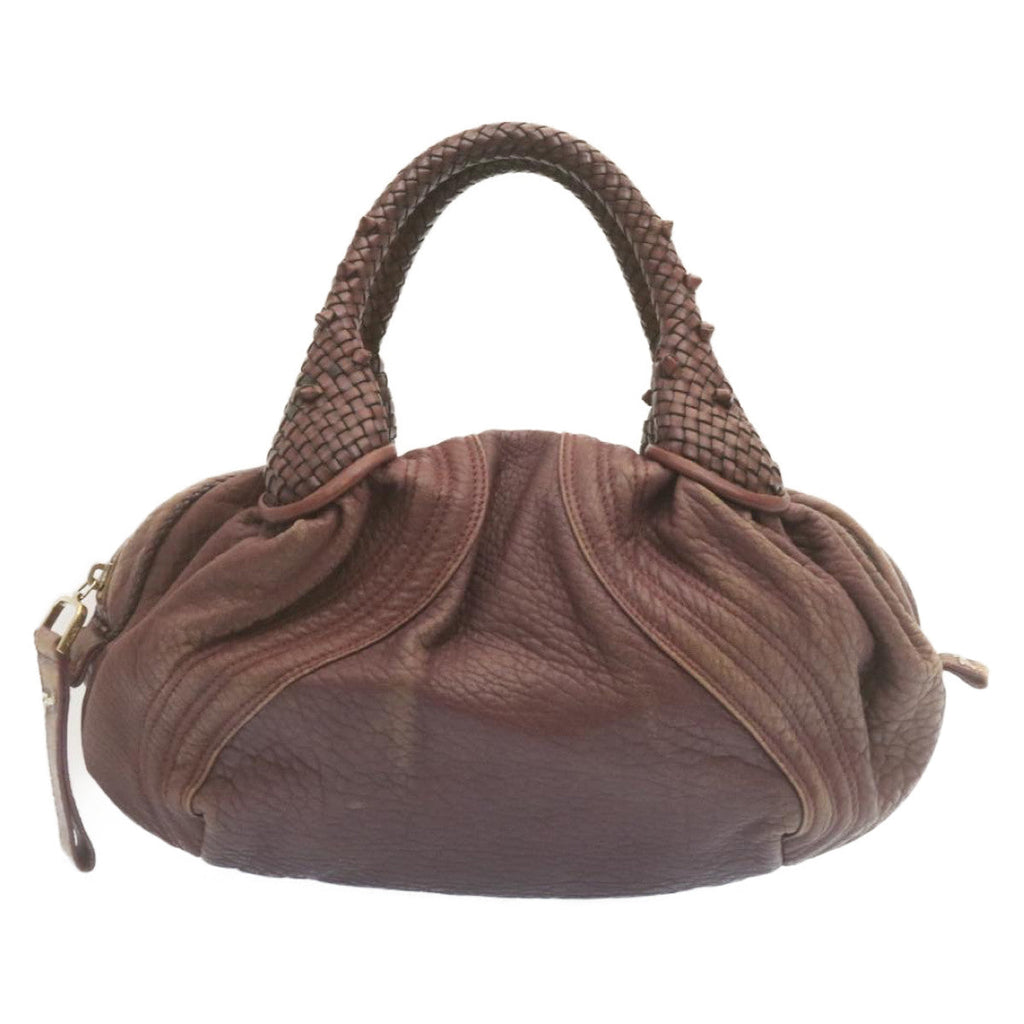 FENDI Zucca Hand Bag Leather Wine Red ac567