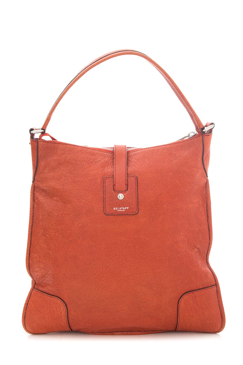 Belstaff Orange Leather Zip Top Tote Handbag