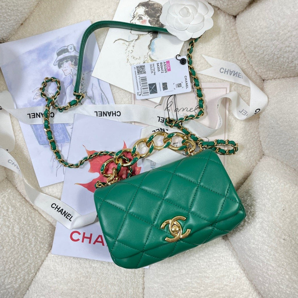 CHLMini Flap Bag Gold Hardware Green For Women, Women’s Handbags, Shoulder Bags 6.7in/17cm AS3365