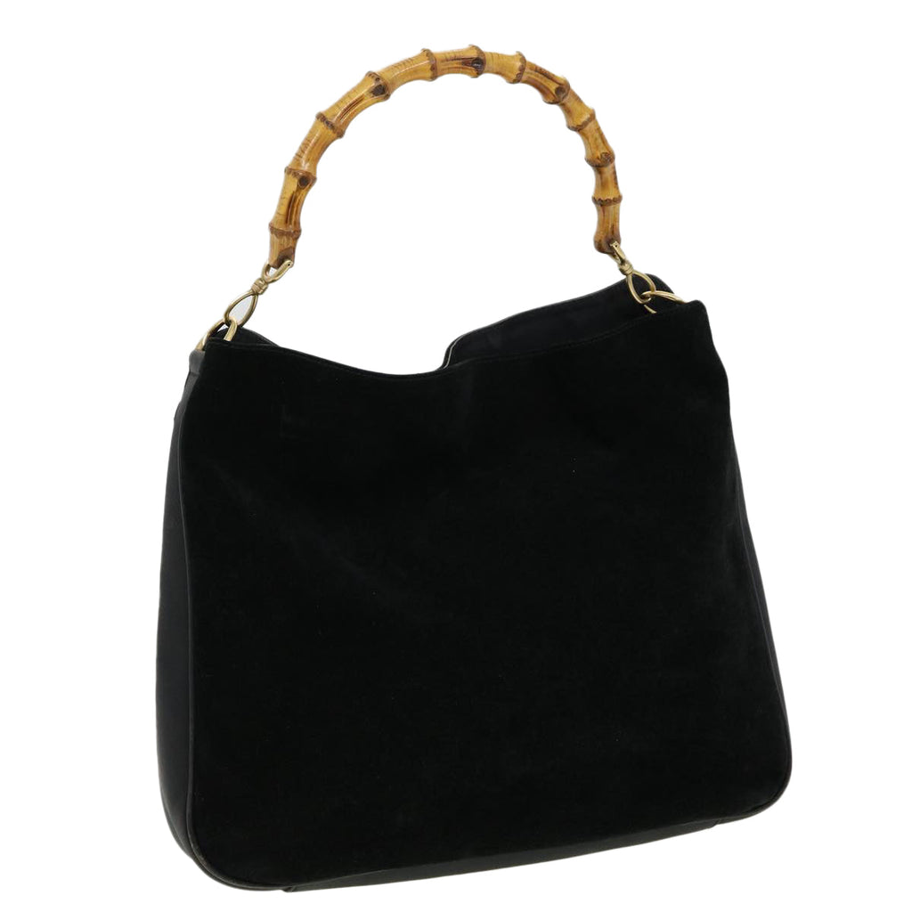GUCCI Bamboo Hand Bag Suede Leather Black ac987