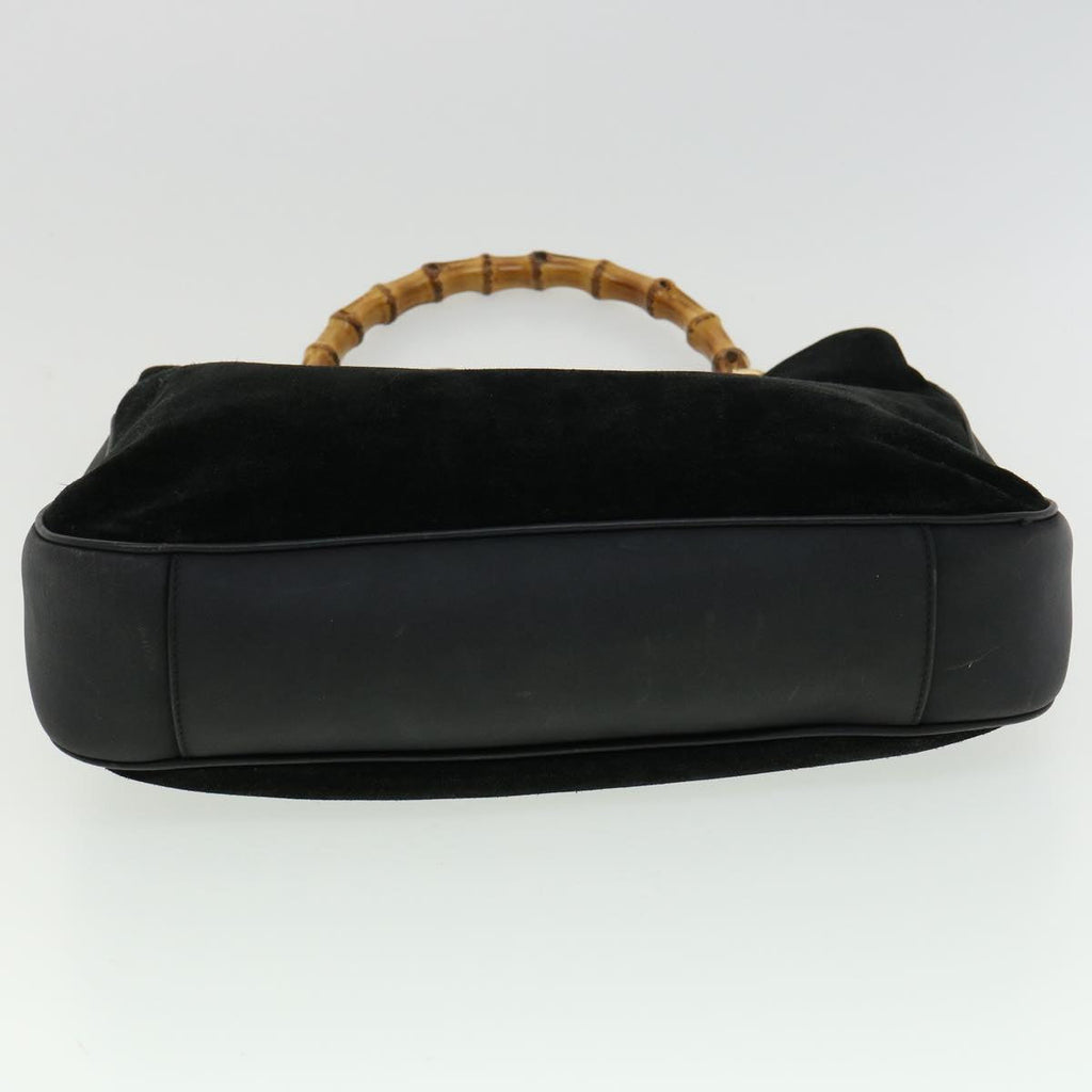GUCCI Bamboo Hand Bag Suede Leather Black ac987