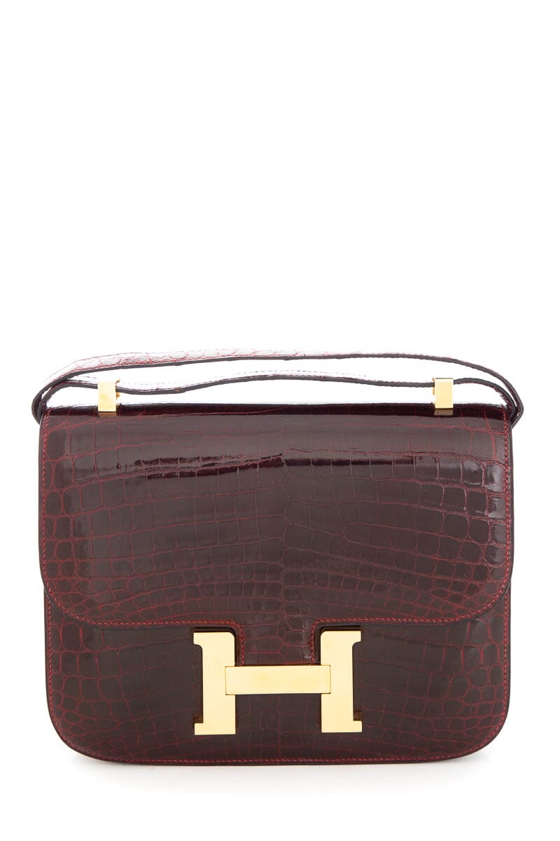 HermÃƒÆ’Ã‚Â¨s Shiny Niloticus Croc Constance 24 Bordeaux Handbag