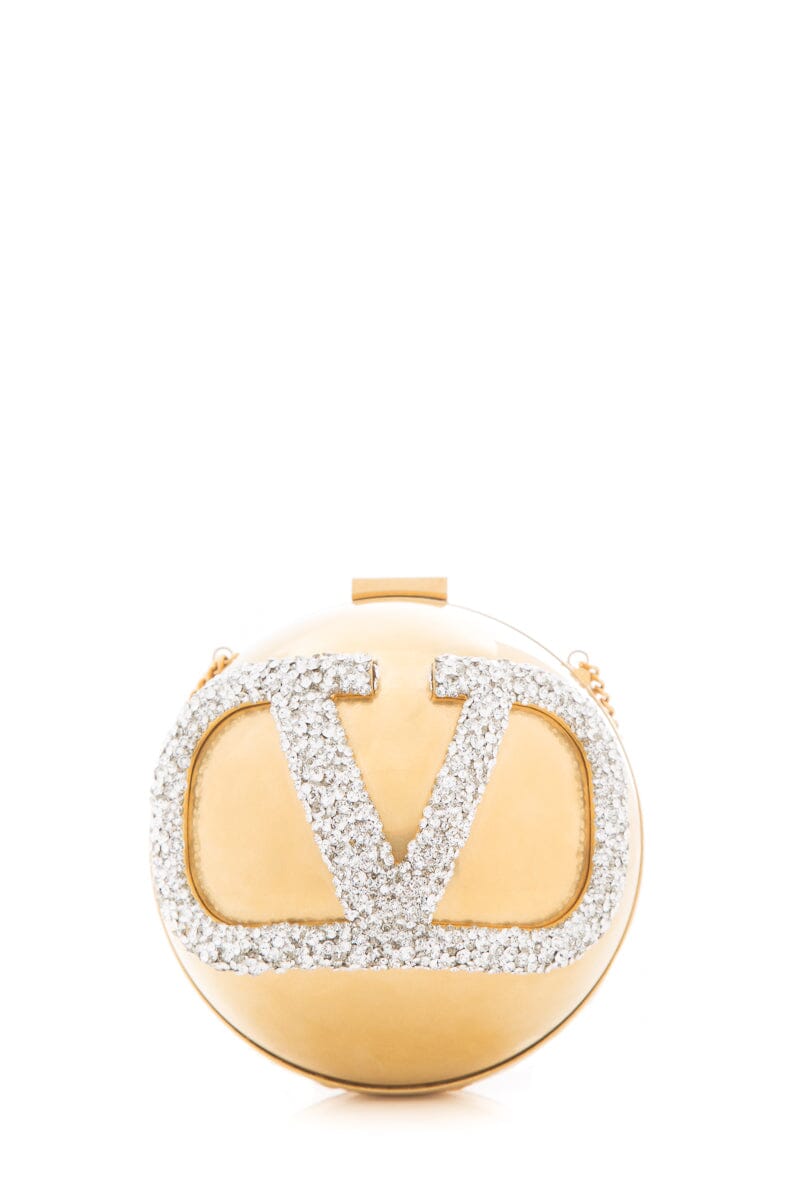 Valentino Gold Crystal Embelished V-Logo Cluctch