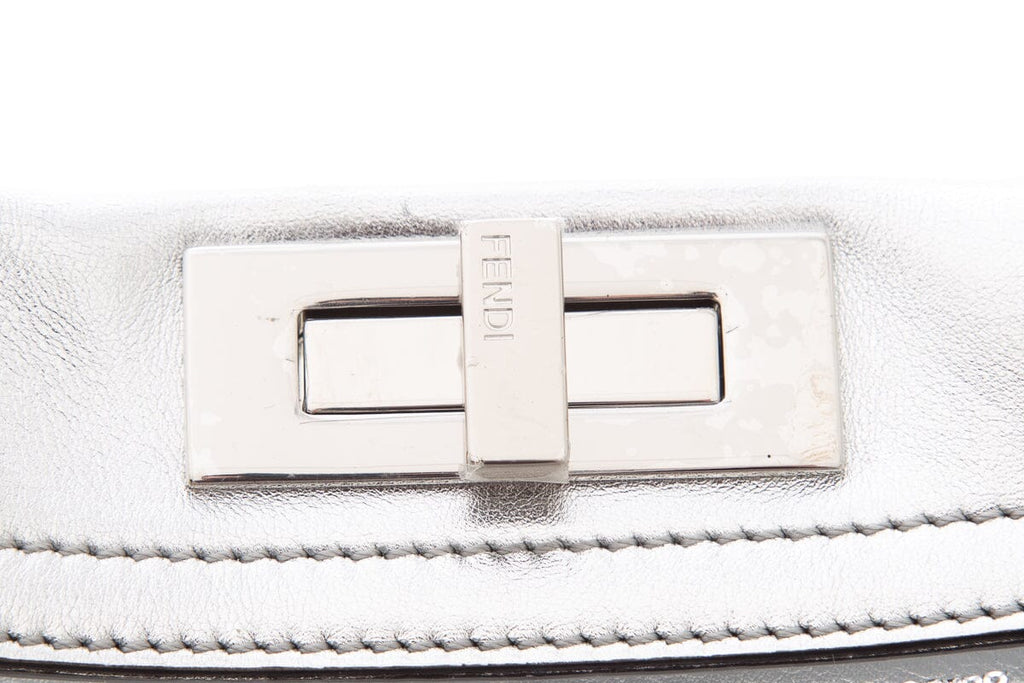 Fendi Metallic Silver PVC Vitello Catalan Mirror Sequins FF Shoulder Bag