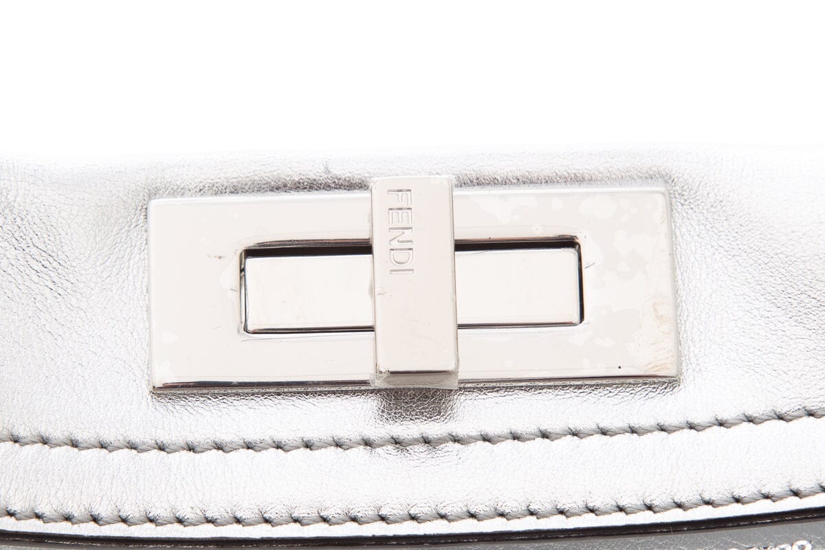 Fendi Metallic Silver PVC Vitello Catalan Mirror Sequins FF Shoulder Bag