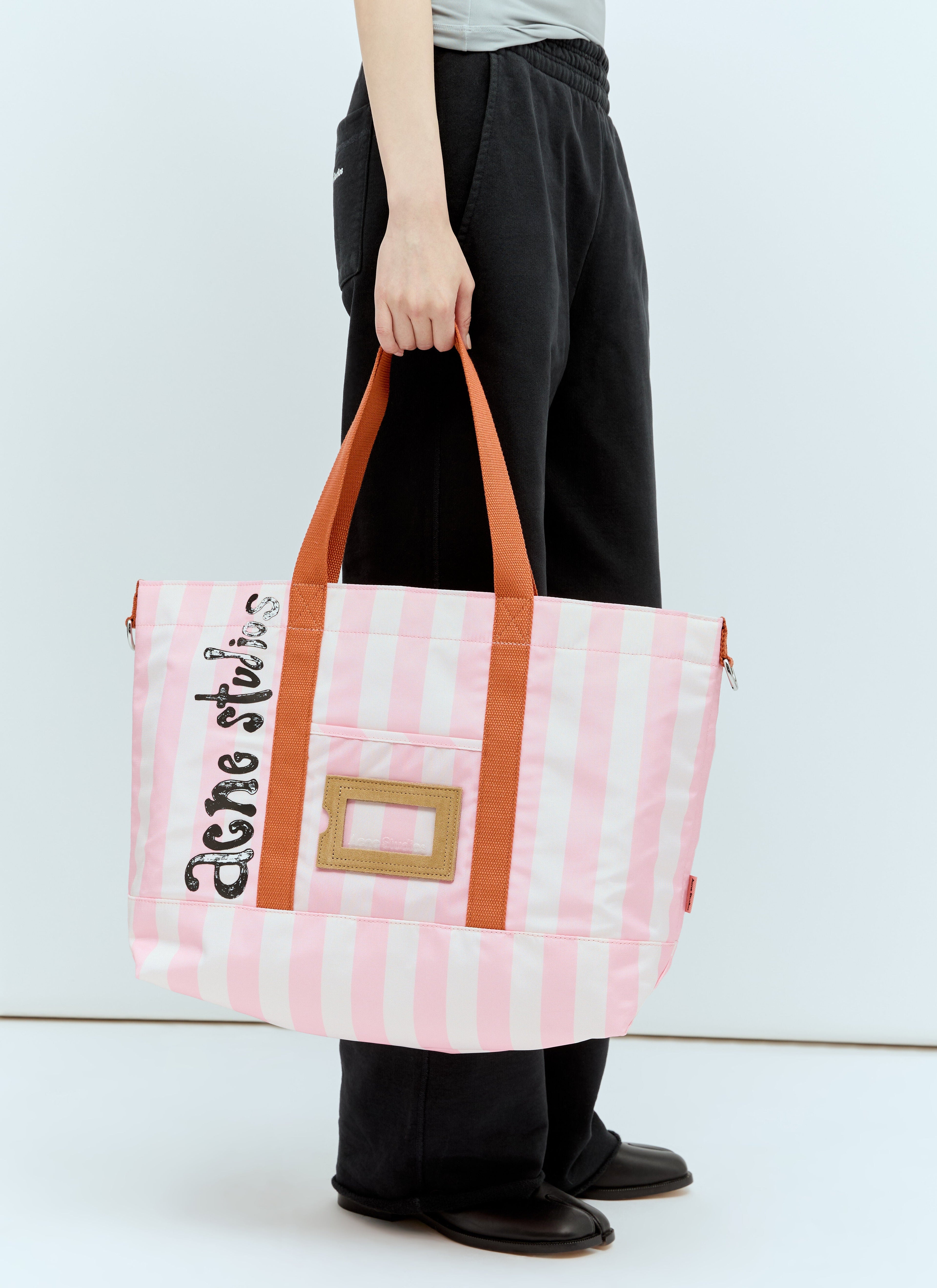 Acne Studios Women Logo Print Striped Tote Bag