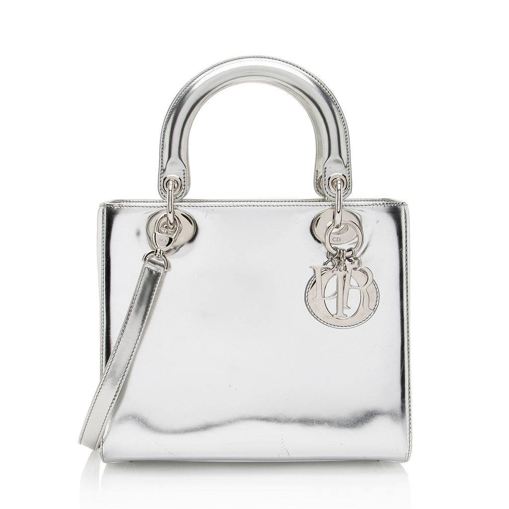 Dior Metallic Patent Leather Lady Dior Medium Tote