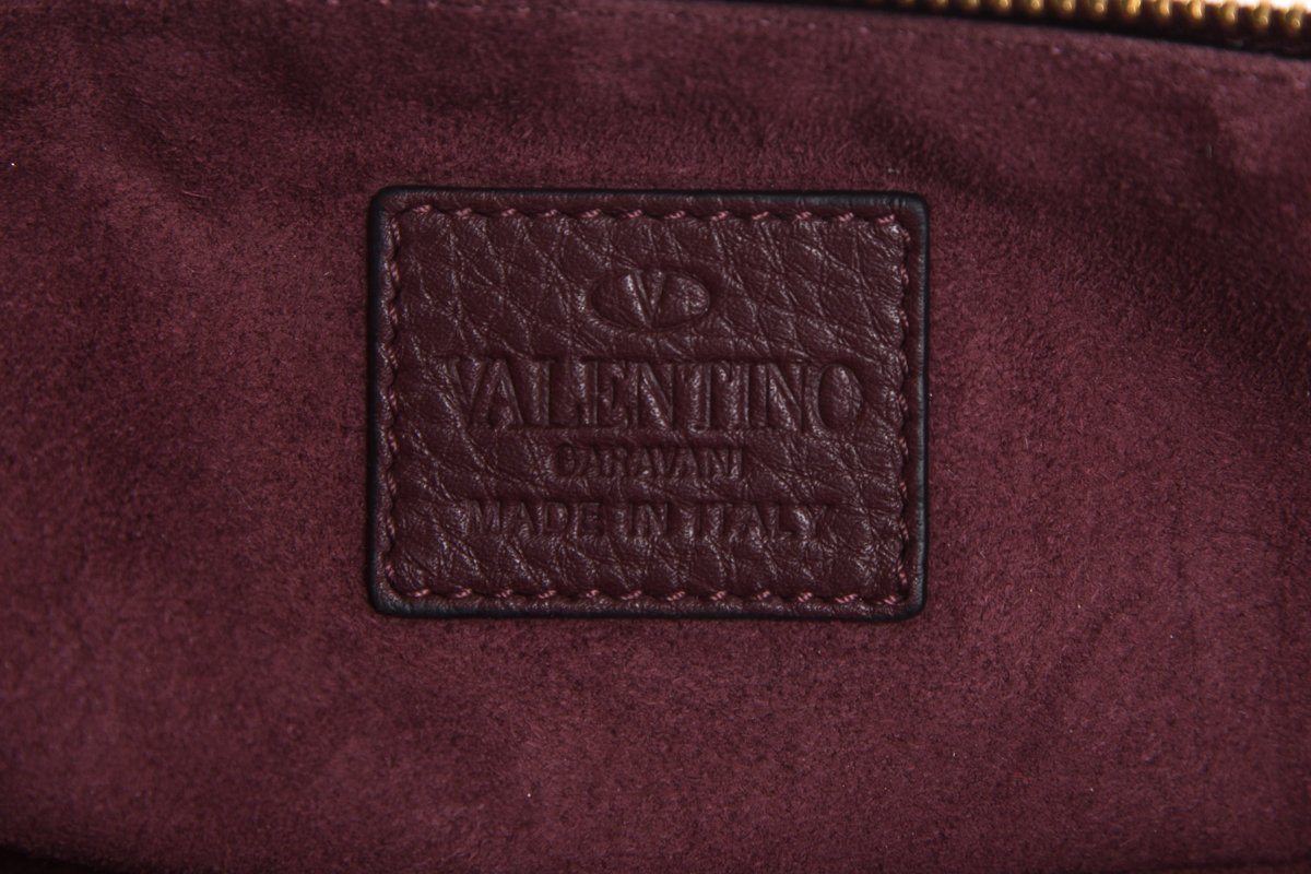 Valentino Plum Leather Rockstud Turquoise Accent Clutch