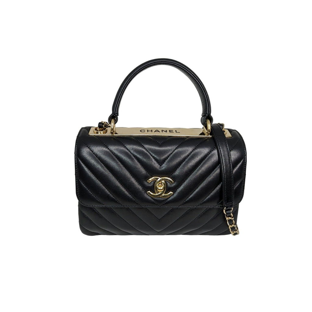 Chanel Black Trendy CC Chevron Top Handle Flap Bag