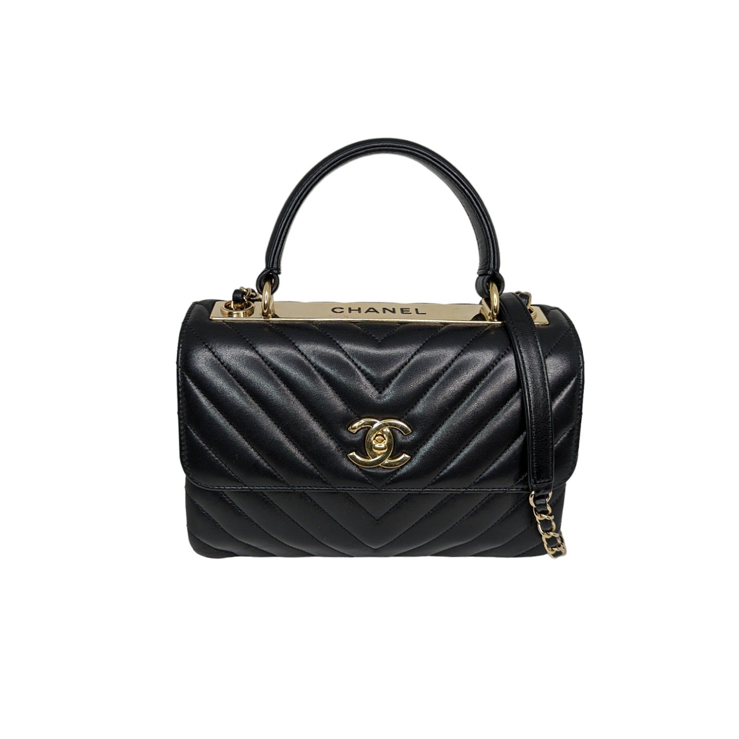 Chanel Black Trendy CC Chevron Top Handle Flap Bag