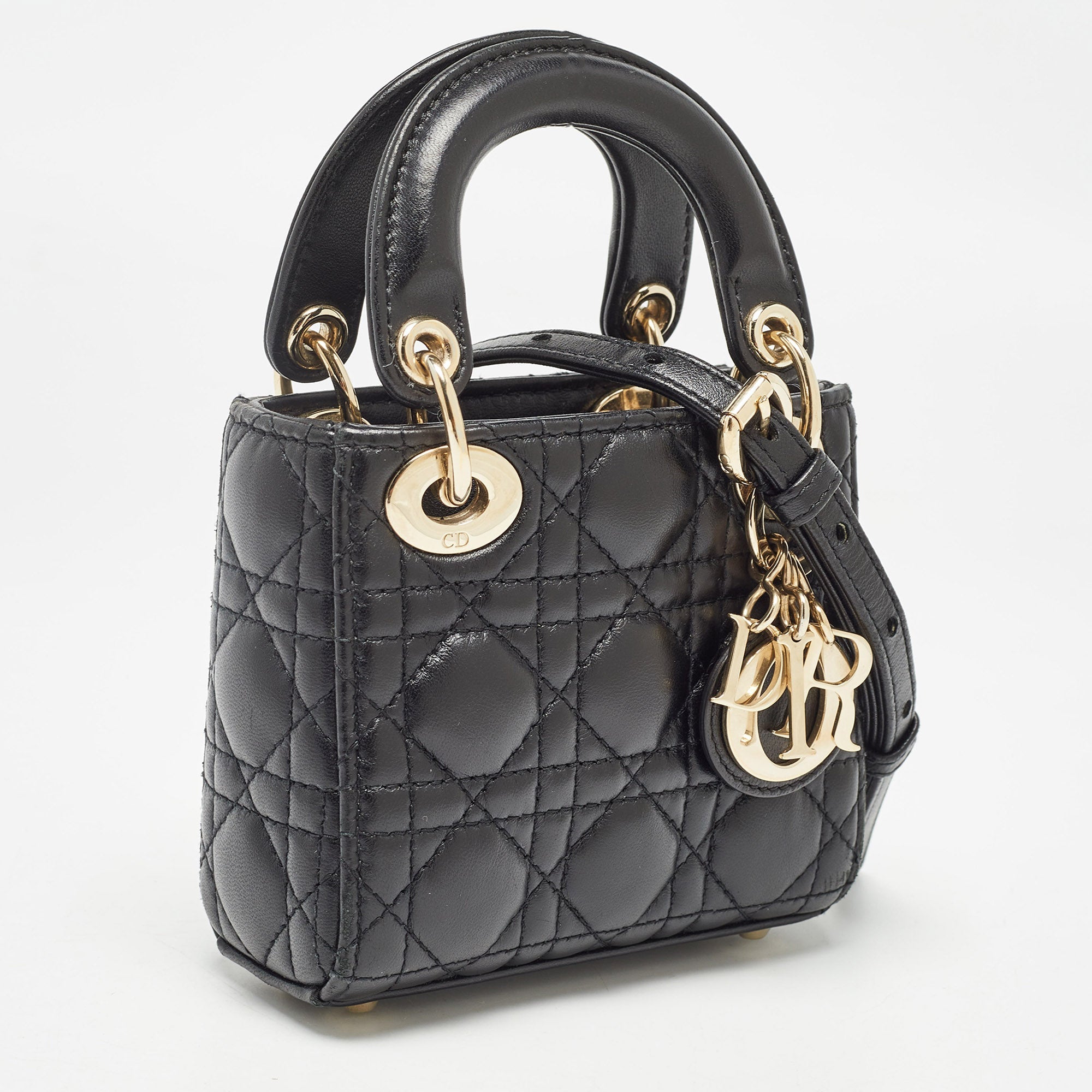 Dior Black Cannage Leather Micro Lady Dior Tote