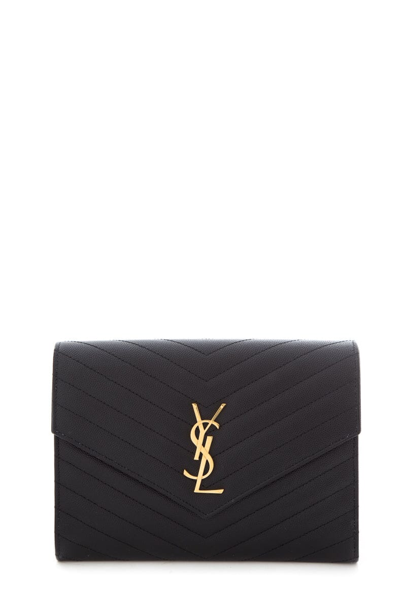 Saint Laurent Black Grain De Poudre Envelope Clutch