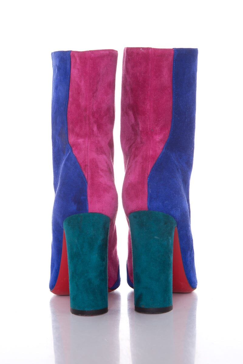Christian Louboutin Multicolor Colorblock Suede Booties SZ 35.5