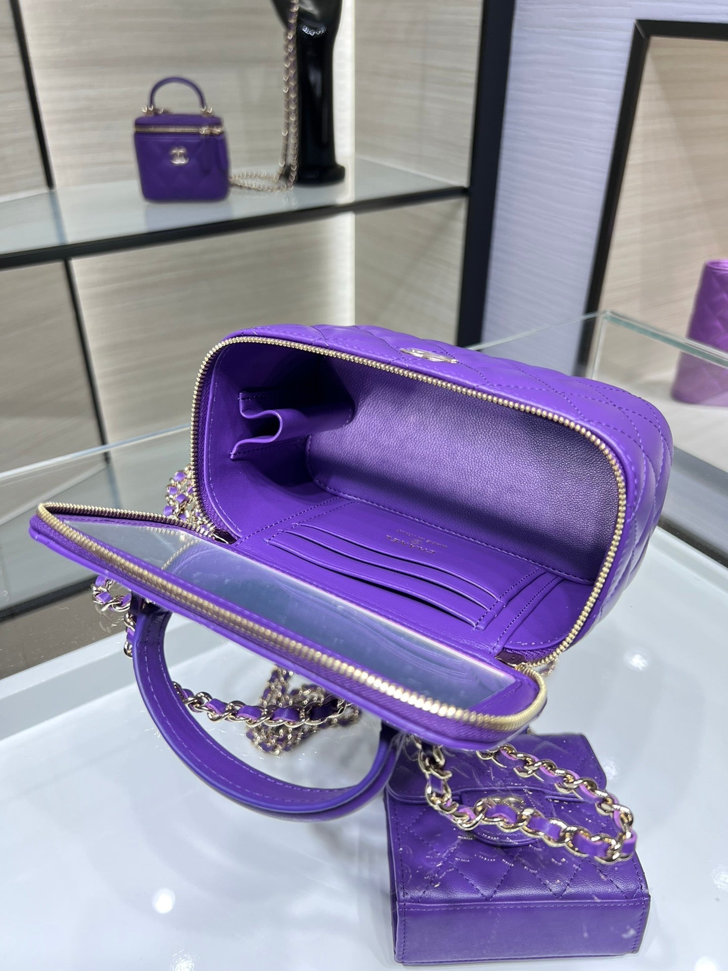 CHLVanity With Chain Silver Hardware Purple For Women, Women’s Handbags, Shoulder Bags 6.7in/17cm